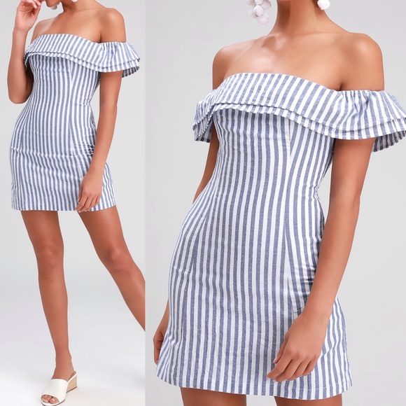 Lulus Dresses & Skirts - 🆕 Lulu’s Seaside Blue Striped Off Shoulder Dress